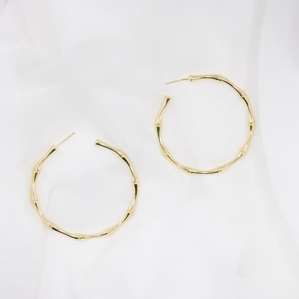 Gold Hoop Earrings, Bamboo Earrings, Thin Hoop Earrings, Bamboo Hoops